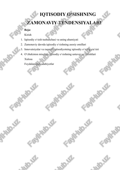 iqtisodiy o‘sishning zamonaviy tendensiyalari — DOCX