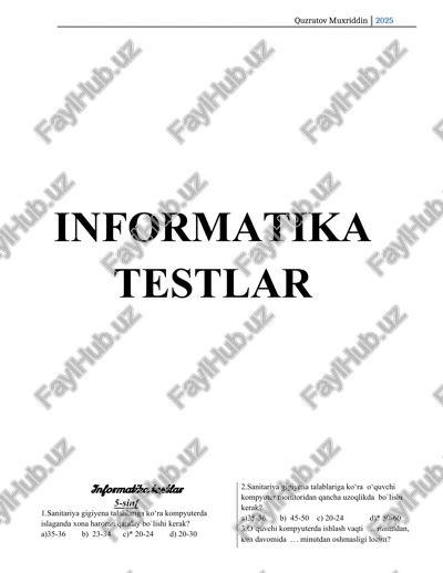 informatika va at maktab darsliklari uchun tayyorlangan test — DOCX