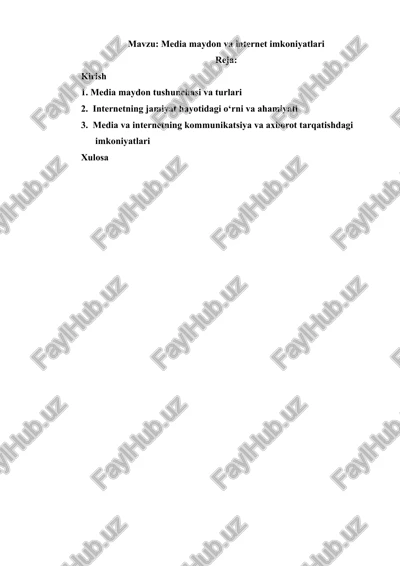media maydon va internet imkoniyatlari — DOCX