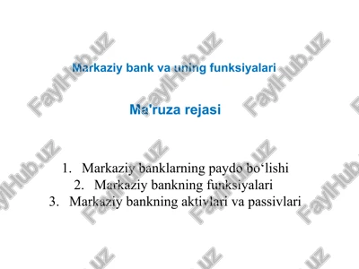 markaziy bank va uning funksiyalari — PPTX