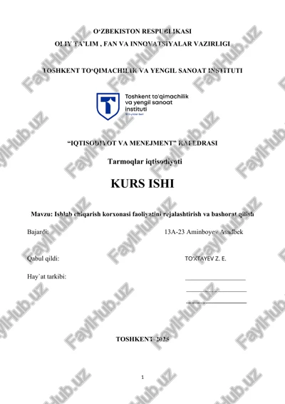 ishlab chiqarish korxonasi faoliyatini rejalashtirish va bashorat qilish — DOCX