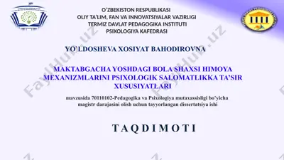 maktabgacha yoshdagi bola shaxsi himoya mexanizmlarini psixologik salomatlikka ta’sir xususiyatlari — PPTX