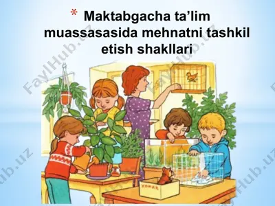 maktabgacha ta’lim muassasasida mehnatni tashkil etish shakllari — PPTX