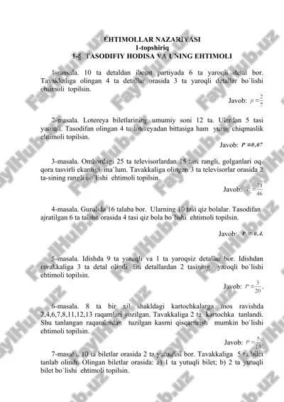 ehtimollar nazariyasidan masalalar docx — DOC