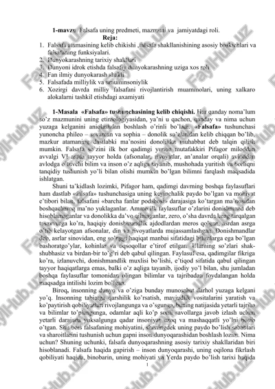 falsafa uning predmeti, mazmuni va jamiyatdagi roli — DOCX