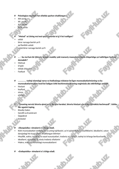 psixologiya mustaqil fan sifatida qachon shakllangan? — DOCX
