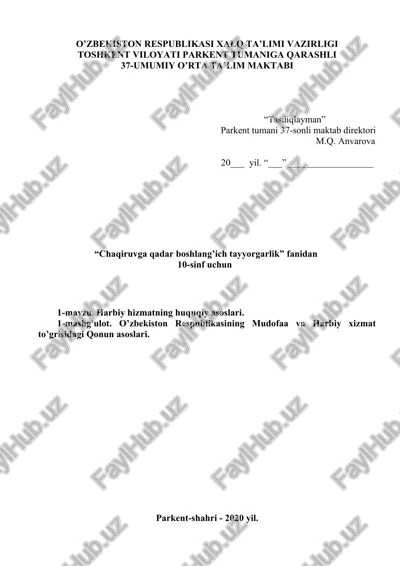 o'zbekiston respublikasi harbiy hizmatning huquqiy asoslari — DOCX