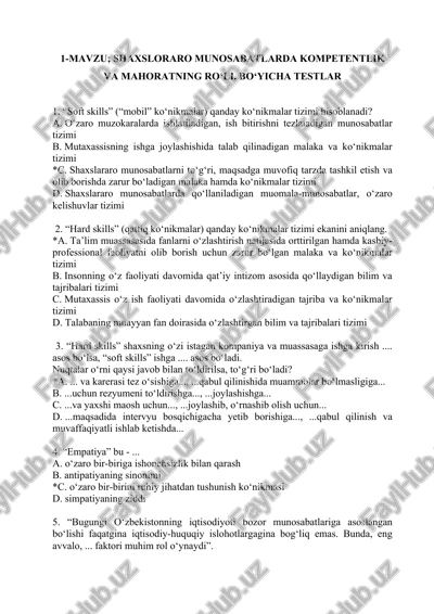 shaxsloraro munosabatlarda kompetentlik va mahoratning ro‘li. bo‘yicha testlar — DOCX