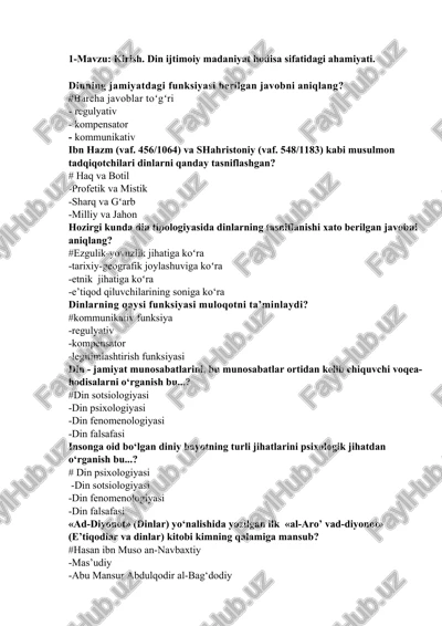 din ijtimoiy madaniyat hodisalari — DOCX