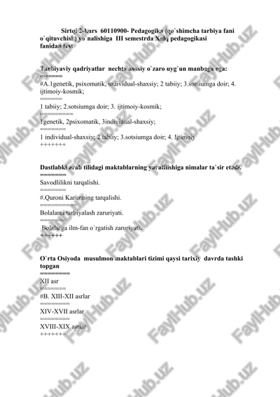 pedagogika (qo`shimcha tarbiya fani o`qituvchisi) — DOCX