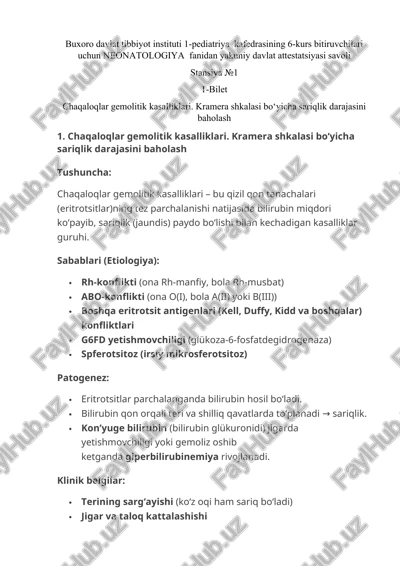 chaqaloqlar gemolitik kasalliklari — DOCX