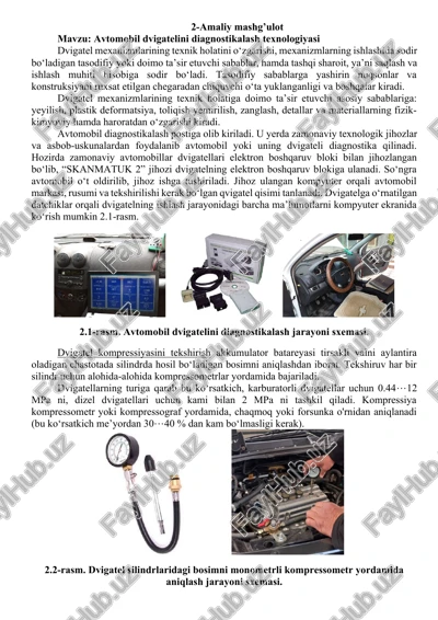 avtomobil dvigatelini diagnostikalash texnologiyasi — DOCX