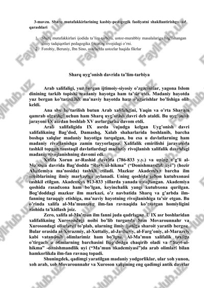 sharq mutafakkirlarining kasbiy-pedagogik faoliyatni shakllantirishga oid qarashlari — DOCX