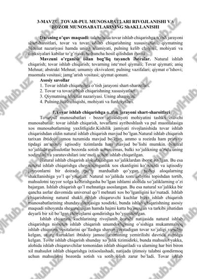 tovar-pul munosabatlari rivojlanishi va bozor munosabatlarining shakllanishi — DOCX