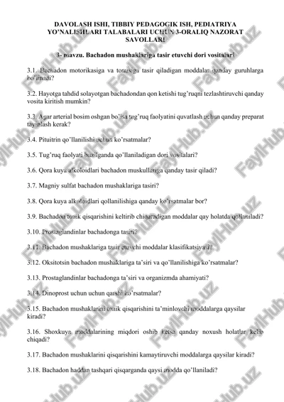 pediatriya yo’nalishlari talabalari uchun 3-oraliq nazorat savollari — DOCX