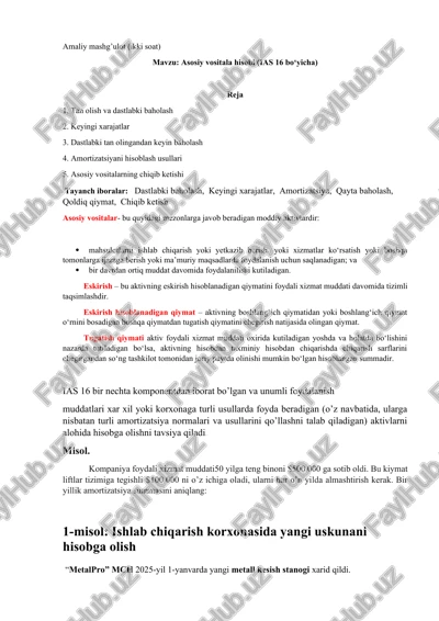 asosiy vositala hisobi (ias 16 bo‘yicha) — DOCX