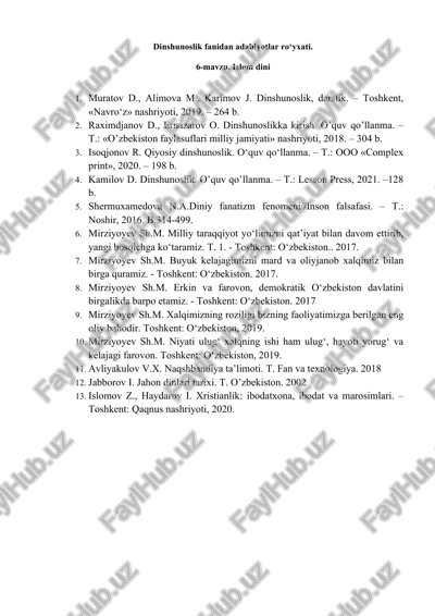 dinshunoslik fanidan adabiyotlar ro‘yxati. — DOCX