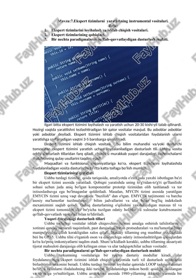 ekspert tizimlarni yaratishning instrumental vositalari — DOCX