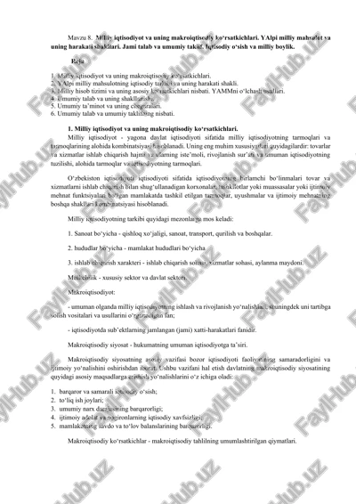 milliy iqtisodiyot va uning makroiqtisodiy ko‘rsatkichlari — DOCX