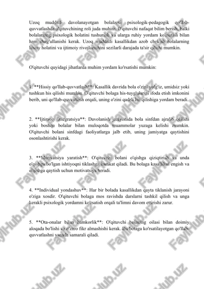 uzoq muddatli davolanayotgan bolalar psixologik-pedagogik qo'llab-quvvatlash — DOCX