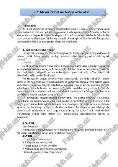 firibni aniqlash va oldini olish — DOCX