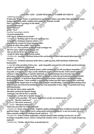 xotira aziz – qadr muqaddas tadbir senariysi — DOCX