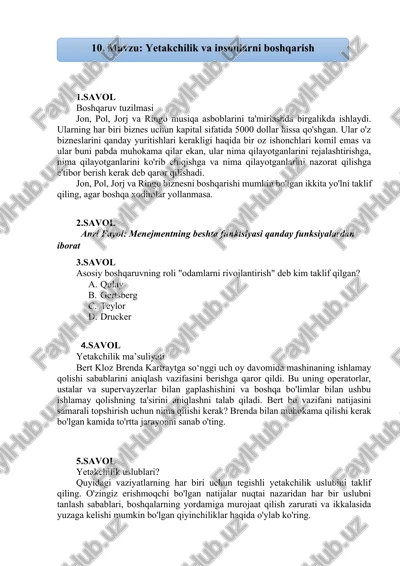 yetakchilik va insonlarni boshqarish — DOCX