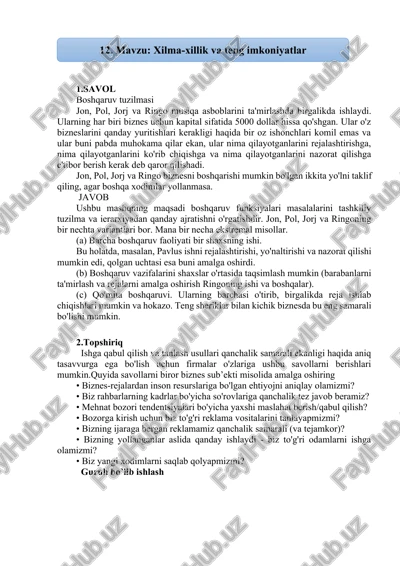 xilma-xillik va teng imkoniyatlar — DOCX