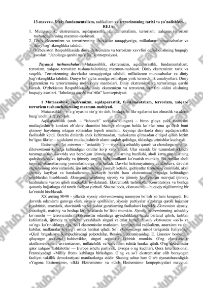 diniy fundamentalizm, radikalizm va terrorizmning tarixi va yo`nalishlari — DOCX