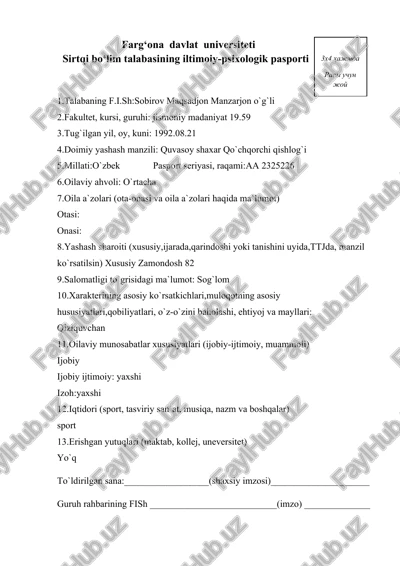 sirtqi bo‘lim talabasining iltimoiy-psixologik pasporti — DOCX