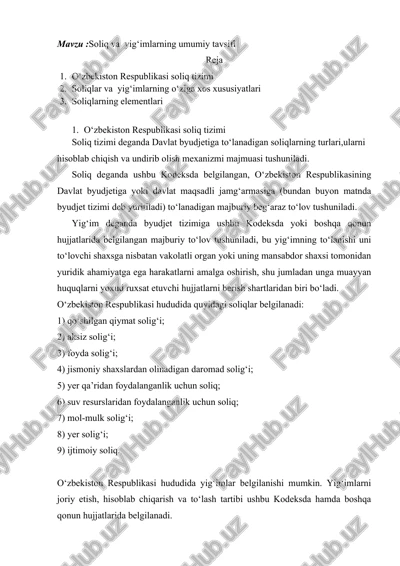 soliq va yig‘imlarning umumiy tavsifi — DOCX