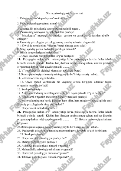 shaxs psixologiyasi test savollari — DOCX