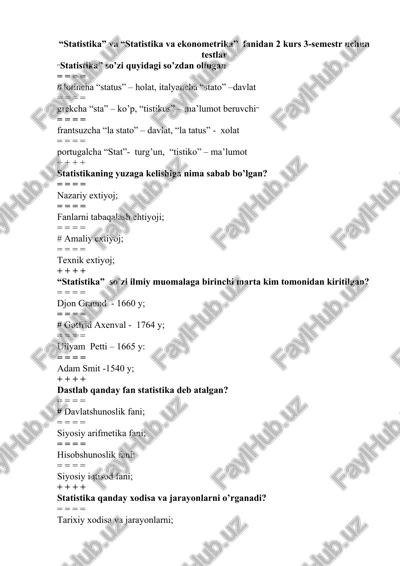 statistika va ekonometrika testlar — DOCX