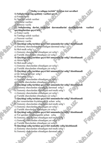 "soliq va soliqqa tortish" fanidan test savollari — DOCX