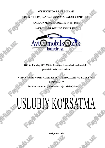 transport vositalari elektr jihozlari va elektron tizimlari — DOCX