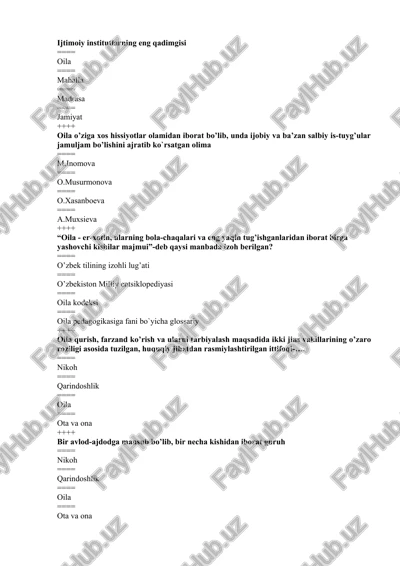 oila pedagogikasiga fani bo`yicha glossariy — DOCX