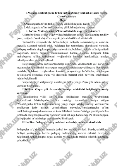 maktabgacha ta'lim tashkilotining yillik ish rejasini tuzish — DOCX