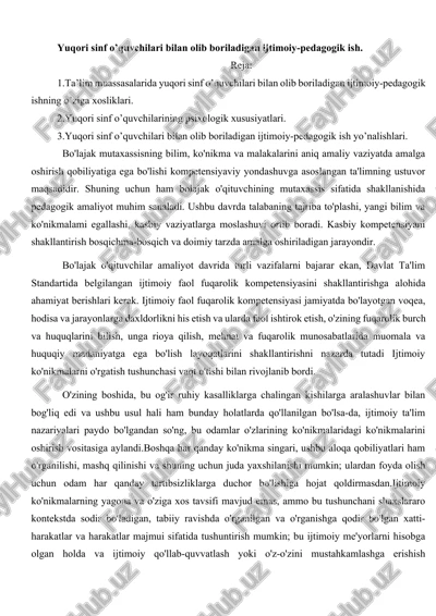 yuqori sinf o’quvchilari bilan olib boriladigan ijtimoiy-pedagogik ish — DOCX
