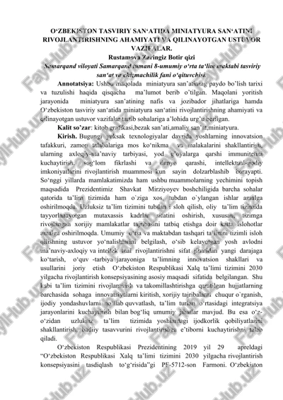o‘zbekiston tasviriy san‘atida miniatyura san‘atini rivojlantirishning ahamiyati va qilinayotgan ustuvor vazifalar. — DOCX