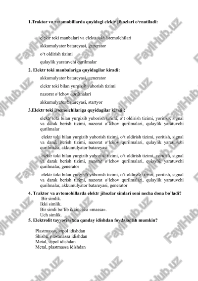 traktor va avtomobillardagi elektr jihozlar — DOCX