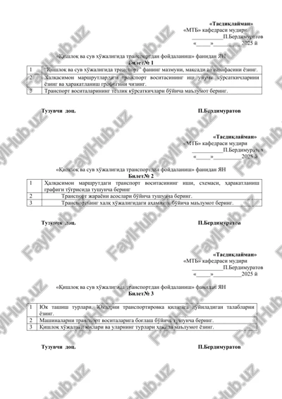 qishloq va suv xo'jaligida transportdan foydalanish — DOCX