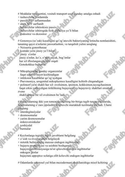 moddalar transportini, vositali transport usuli — DOCX