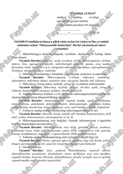 mikrobiologiya fanidan sinov variantlari — DOCX