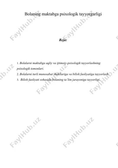 bolaning maktabga psixologik tayyorgarligi — DOCX
