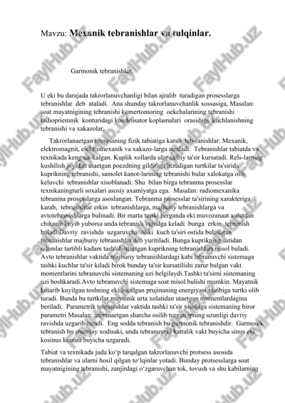 mexanik tebranishlar va tulqinlar — DOCX