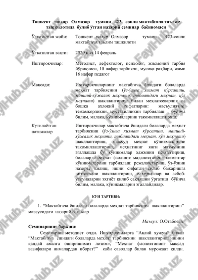 maktabgacha yoshidagi bolalarda mehnat tarbiyasini shakllantirish — DOCX