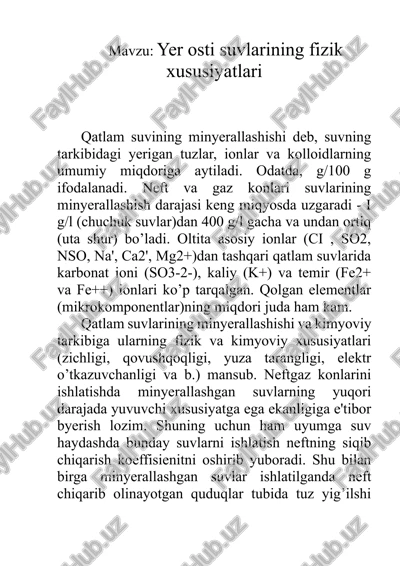 yer osti suvlarining fizik xususiyatlari — DOCX