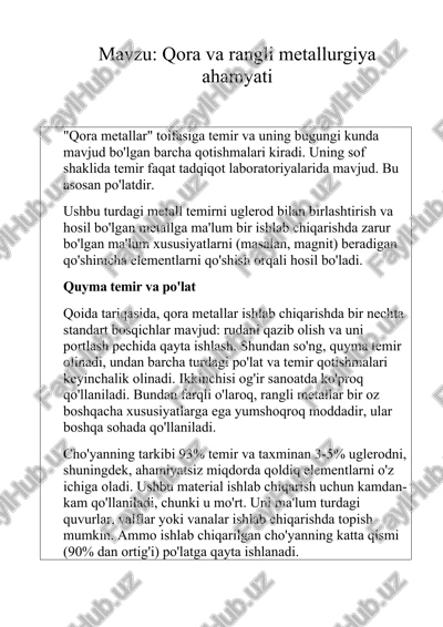 qora va rangli metallurgiya ahamyati — DOCX