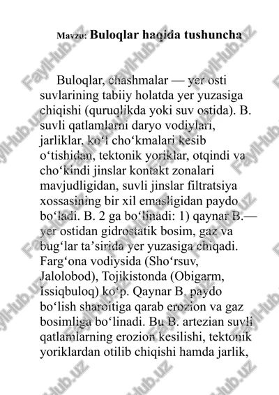 buloqlar haqida tushuncha — DOCX