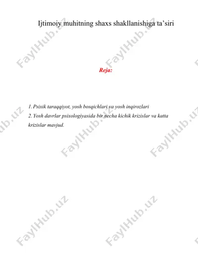 ijtimoiy muhitning shaxs shakllanishiga ta’siri — DOCX
